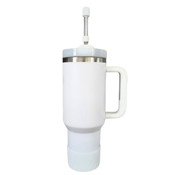 White Insulated S/Steel Tumbler with Protective Boot and Straw Cover - with White Accessories image 0