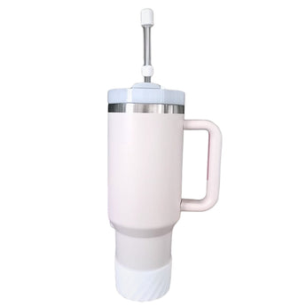 Pink Insulated Stainless Steel Tumbler with Protective Boot and Straw Cover - With Pink Accessories image 0
