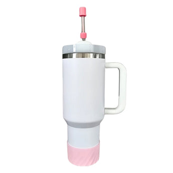 White Insulated S/Steel Tumbler with Protective Boot and Straw Cover - with Pink Accessories image 0