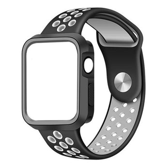 Zonabel Silicone Apple Watch Strap with Casing for 44mm - White & Black image