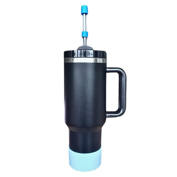 Black Insulated Stainless Steel Tumbler w/ Protective Boot and Straw Cover - with Blue Accessories image 0
