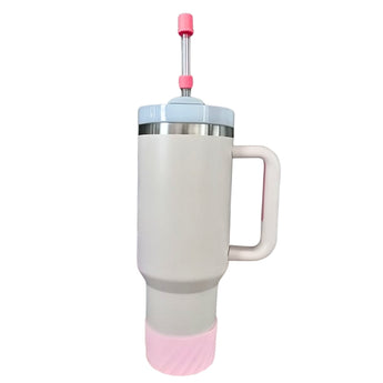 Pink Insulated Stainless Steel Tumbler with Protective Boot and Straw Cover - With White Accessories image 0