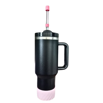 Black Insulated Stainless Steel Tumbler w/ Protective Boot and Straw Cover - with Pink Accessories image 0